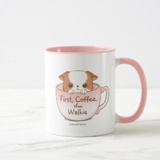 Erster Kaffee, dann Walkie Adorable Pomchi Welpe  Tasse