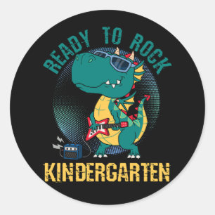 Erster Kindergartentag Rex bereit zum Rock Kind Runder Aufkleber