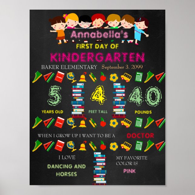 Erster Kindergartentag Unterschrift MIRL, Schwarz  Poster (Vorne)