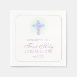 Erster Kommunalkreuz-Lavendel Mit Monogramm Serviette