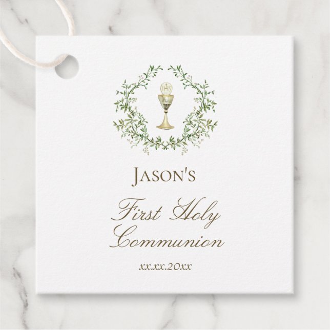 Erster Kommunion Grüne Wappen Chalice Geschenkanhänger (Vorderseite)