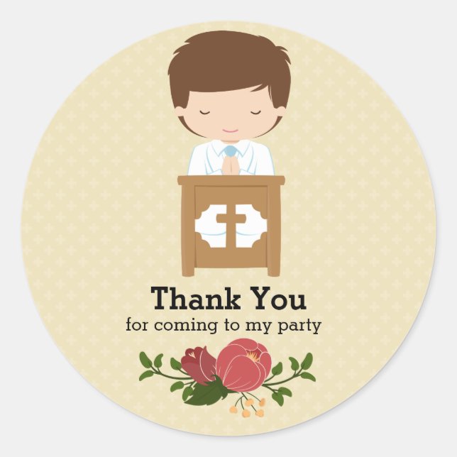 Erster Kommunion Junge * Wählen Sie die Hintergrun Runder Aufkleber (Vorderseite)