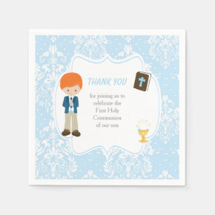 Erster Kommunion Red Hair Boy Danke Serviette