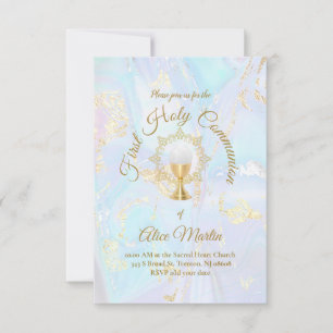 Erster Kommunionblau-Marmor Einladung