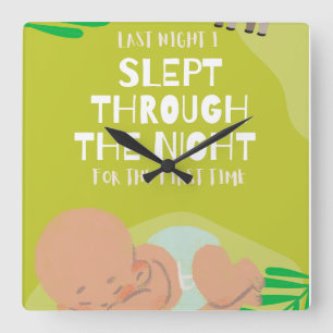 Erster langer Schlaf des Babys Quadratische Wanduhr