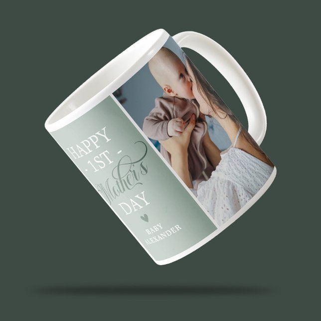 Erster Müttertag 2 Foto Grün Kaffeetasse (Von Creator hochgeladen)
