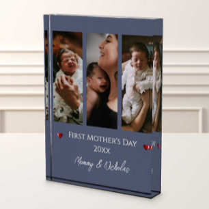 Erster Muttertag drei Foto Collage blau