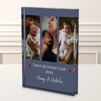 Erster Muttertag drei Foto Collage blau