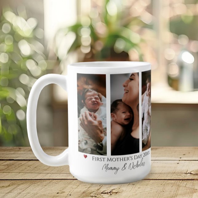 Erster Muttertag Drei FotoCollage Kaffeetasse (White First Mother's Day Three Photo Collage Coffee Mug)