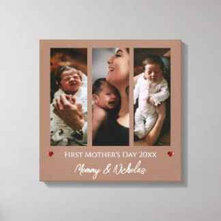 Erster Muttertag Drei FotoCollage Mocha Brown Leinwanddruck