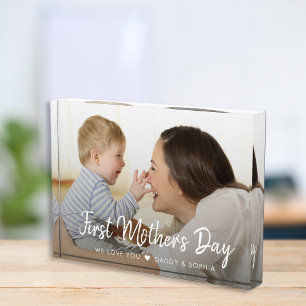 Erster Muttertag Modernes Script Baby Foto Block