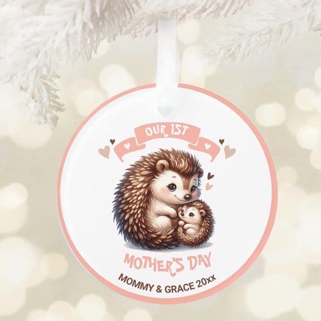 Erster Muttertag Niedlicher Igel Individuelle Name Ornament (First Mother's Day Cute Hedgehog Custom Name Text Ornament)