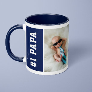 Erster Papa Navy Blau Benutzerdefinierte 4-Foto-Co Tasse