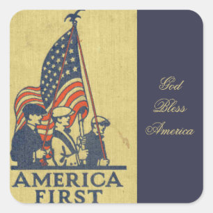 Erster Patriot-amerikanische Flaggen-Vintager Text Quadratischer Aufkleber