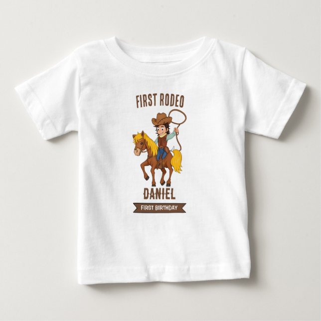 Erster Rodeo Cowboy 1. Geburtstag Baby T-shirt (Vorderseite)
