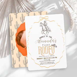 Erster Rodeo Cowboy Beige Bogen Foto 1. Geburtstag Einladung