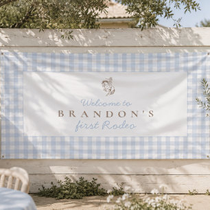 Erster Rodeo-Cowboy-Geburtstag Blau Gingham Vorneh Banner
