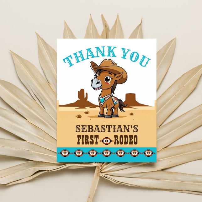 Erster Rodeo Cowboy-Geburtstag Dankeschön Karte (First rodeo birthday party thank you card cute baby horse cowboy Arizona landscape thank you card)