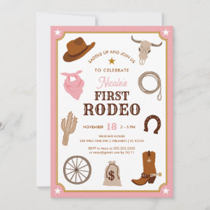 Erster Rodeo Pink Cowgirl Wild West Erster Geburts Einladung