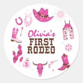 Erster Rodeo Pink Western Cowboy 1. Geburtstag Runder Aufkleber