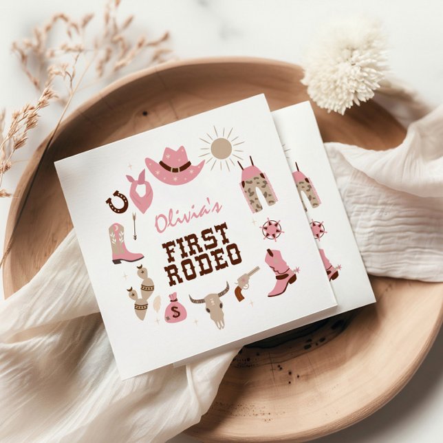 Erster Rodeo Pink Western Cowboy 1. Geburtstag Serviette (Von Creator hochgeladen)