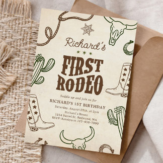 Erster Rodeo Western Junge 1. Geburtstag Einladung