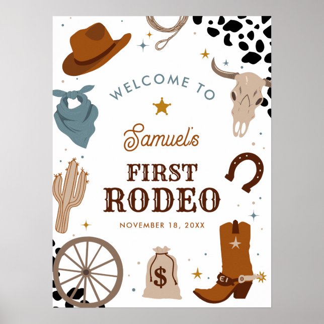 Erster Rodeo Western Junge Erstgeburtstag Willkomm Poster (Vorne)