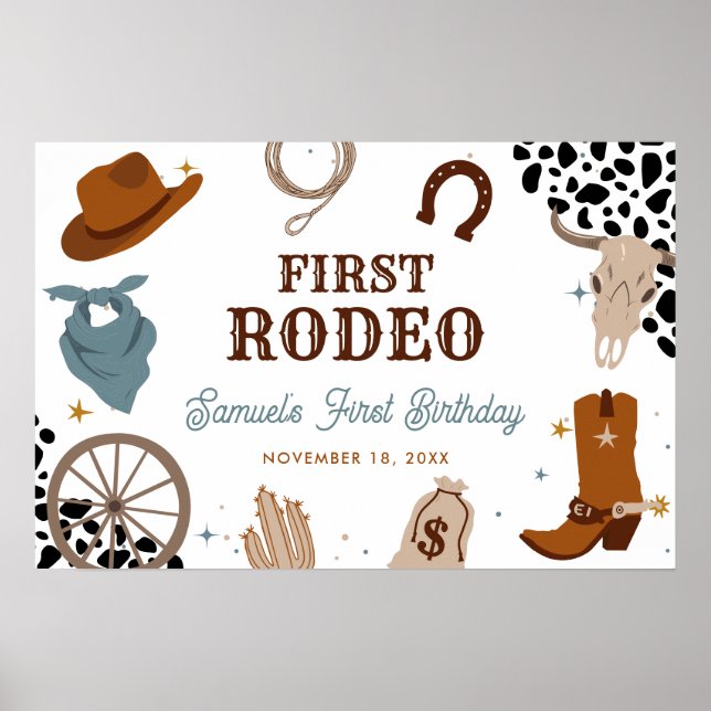 Erster Rodeo Western Wild West Boy Erster Geburtst Poster (Vorne)