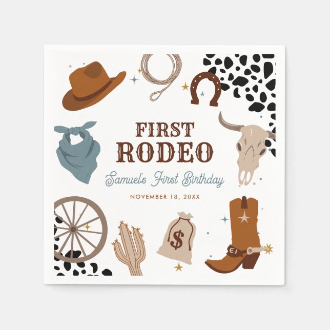 Erster Rodeo Western Wild West Boy Erster Geburtst Serviette (Vorderseite)