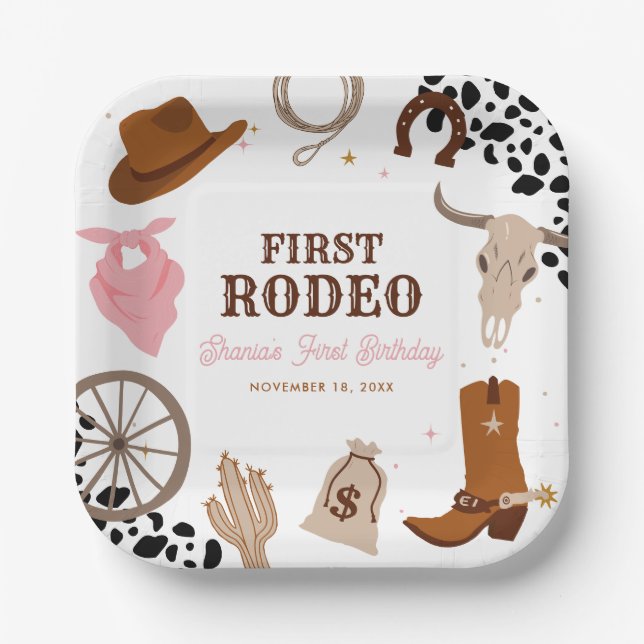Erster Rodeo Western Wild West Girl Pappteller (Vorderseite)