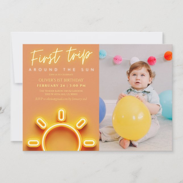 Erster Rundgang durch das Foto 1. Geburtstag Einladung (Vorderseite)