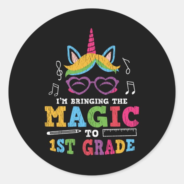 Erster Schullehrer Kid Squad Magic Unicorn Runder Aufkleber (Vorderseite)