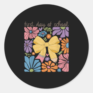 Erster Schultag Coquette Bow Boho Floral Rücken Runder Aufkleber