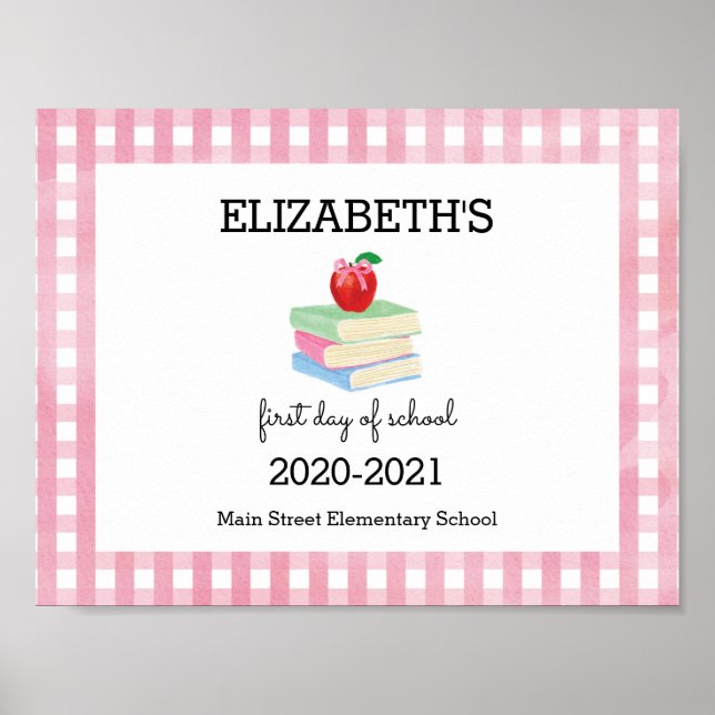 Erster Schultag Gingham Apple Poster (Vorne)