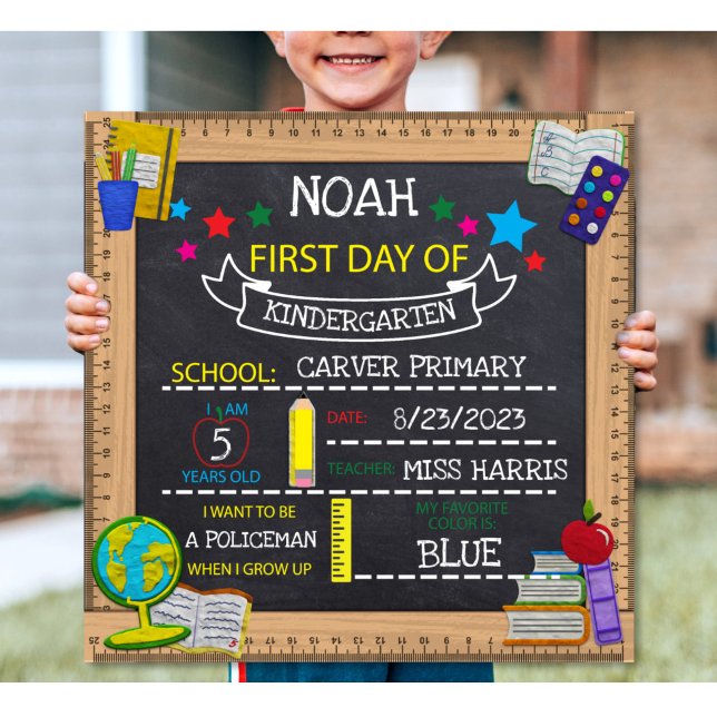 Erster Schultag in Blanks Chalkboard Poster (First Day of School Fill In Blanks Chalkboard Poster
)