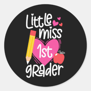 Erster Schultag Kleine Miss 1st Mädchen Runder Aufkleber