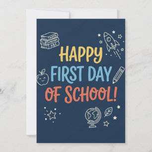 Erster Schultag Lehrer Willkommensnotiz Navy Karte