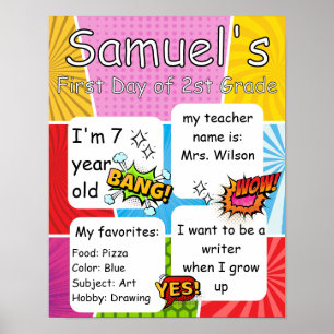 Erster Schultag nach Maß, Comic Rückkehr zur Schul Poster