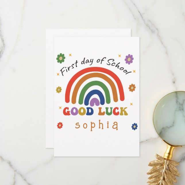 Erster Schultag *PERSONALISIERT* Viel Glück bei sc Dankeskarte (Vorderseite/Rückseite Beispiel)