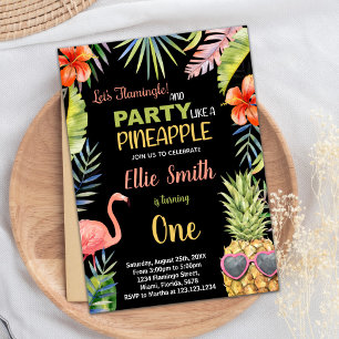 Erster Schwarzer Flamingo & Ananas Geburtstag Einladung