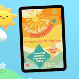 Erster Sonnenstrahl, Bunte Sonne 1. Geburtstag Einladung