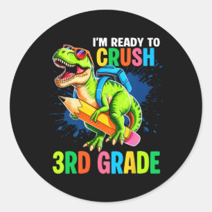 Erster Tag der 3. Klasse-Shirt Jungen Dinosaurier Runder Aufkleber
