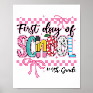 Erster Tag der 4. Klasse Kinder Mädchen Bow zurück Poster