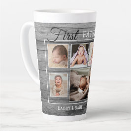 Erster Tag des Vaters 7 Foto Collage Grau Wood Milchtasse