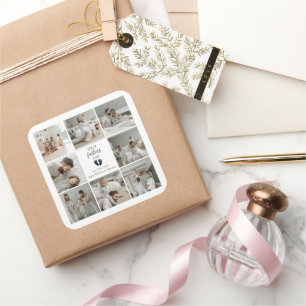 Erster Tag des Vaters - Kinderfußabdrücke und blau Quadratischer Aufkleber