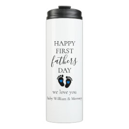 Erster Tag des Vaters - Kinderfußabdrücke und blau Thermosbecher