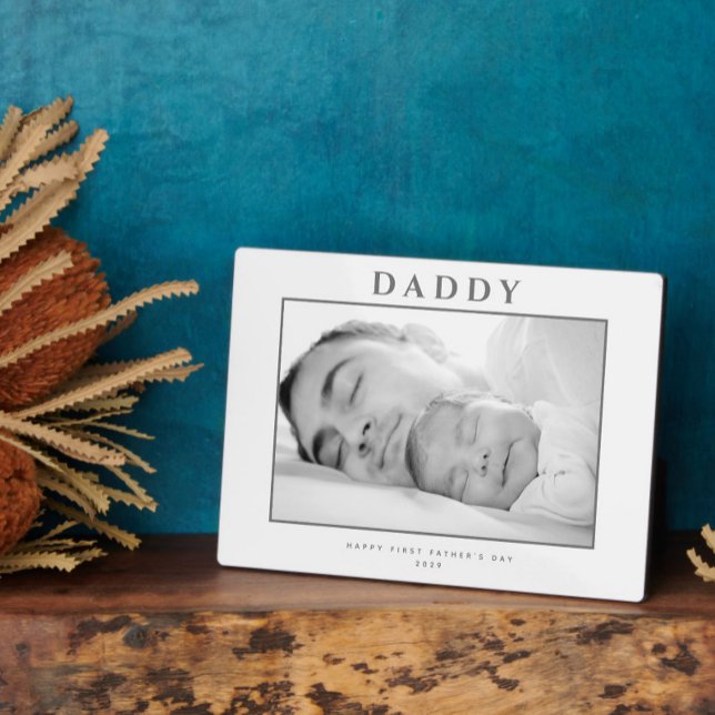 Erster Tag des Vaters Mute Gray Personalisiert Fotoplatte (Easily personalize this elegant photo name plaque for a very special gift he'll treasure.)
