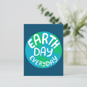 ERSTER TAG JEDER TAG Handlettered PLanet Globe Postkarte