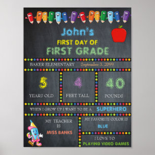 Erster Tag Kindergarten Sign BOY, ERSTER GRADE Poster