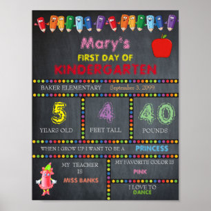Erster Tag Kindergarten-Sign-MIRL, Chalkboard Poster
